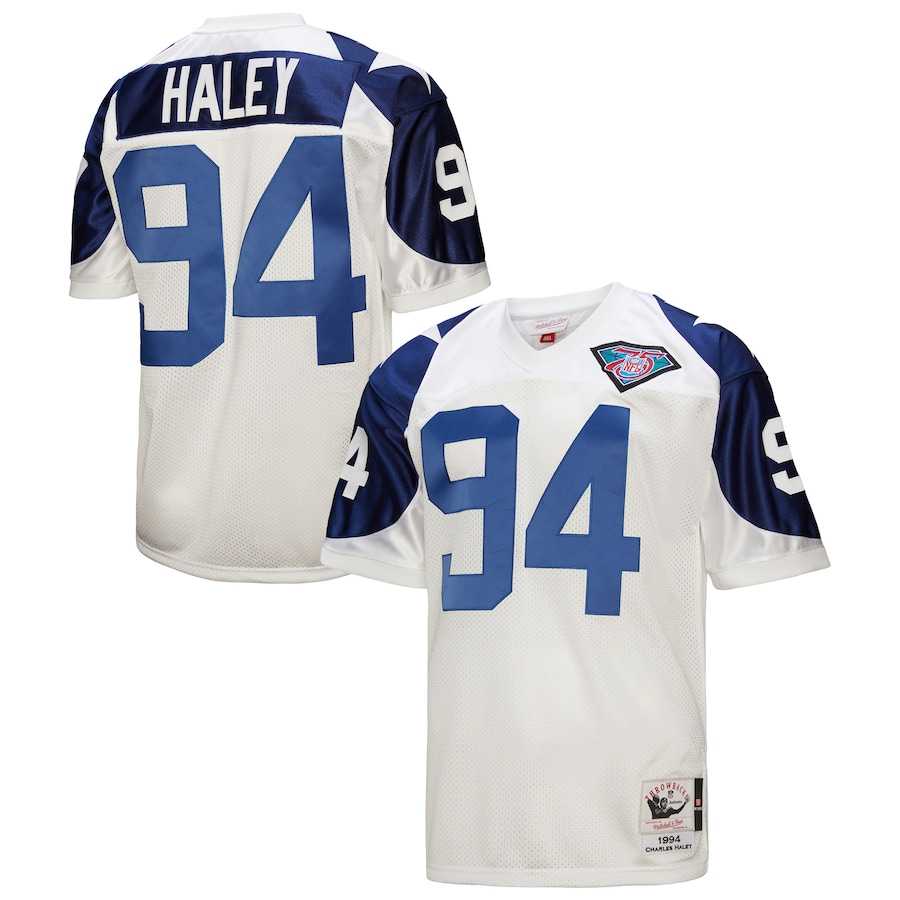 Men%27s Mitchell & Ness Charles Haley White Dallas Cowboys 1994 Authentic Throwback Retired Player Jersey